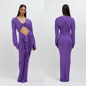 NEW Christopher Esber Vivenda Drape Front Long Sleeve Dress in Grape